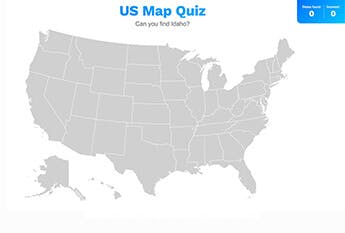 A screen shot of the US Map Quiz game.