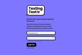 The homepage of the Texting Test website.