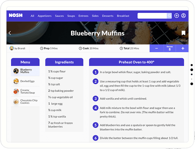 An ipad displaying a blueberry muffin recipe.