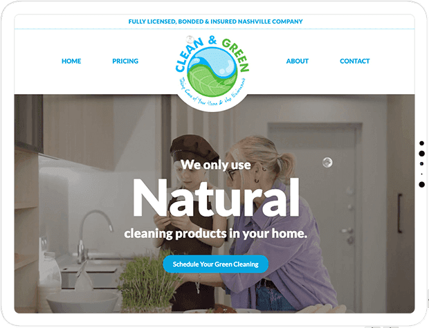An ipad displaying the home page of the Clean and Green website.